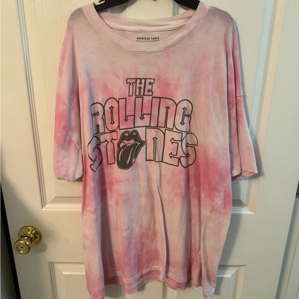 American Eagle Pink Tie-Dye Rolling Stones Oversized Band Tee Size Medium